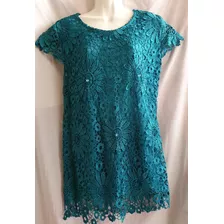 Vestido Verde Jade De Encaje Guipur Xl