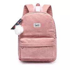 Mochila Feminina Casual Com Chaveiro Pelinho Spector Cor Rosa Desenho Do Tecido Liso