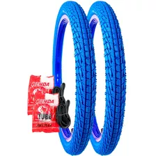 Par Pneu Colorido Aro 20x1.95 Bicicleta Kenda Bmx + 2 Camara Cor Azul