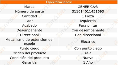 1- Espejo Izquierdo Elect Tucson 2016/2019 Genrica Foto 2