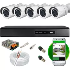 Kit Cftv Com 5 Câmeras Dvr 8 Canais 8ch Full Hd Fd1 Cabo