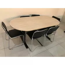 Conjunto Mesa Reunião Oval 2,00 X 0,90 M + 6 Cadeiras Fixas