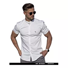 Camisa Gola Padre Super Slim Manga Curta Tricoline Elastano