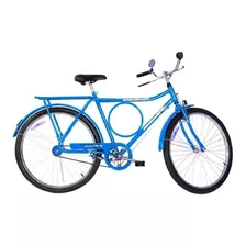 Bicicleta De Passeio Monark Barra Circular Fi Aro 26 1v Freios Varão Cor Azul Com Descanso Lateral