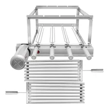 Gira Grill Inox 4 Espetos + 2 Grelhas Argentinas + Brinde