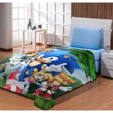 Manta Cobertor Infantil Estampado Sonic Solteiro