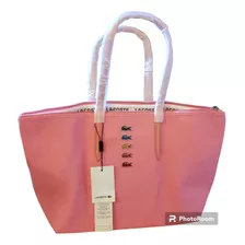 Bolso Tote Lacoste Mujer L.12.12 Color Rosa Con Cremallera