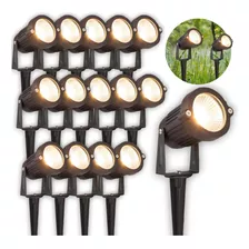 Kit 15 Luminária Espeto Jardim Cob Led 7w Luz Branco Quente