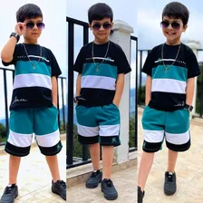 Conjunto Verao Masculino Com Camisa Bermuda Juvenil Menino