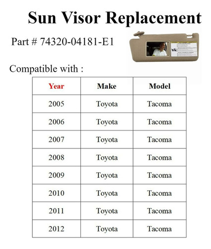 Parasol Izquierdo Conductor For Toyota Tacoma Beige Foto 6