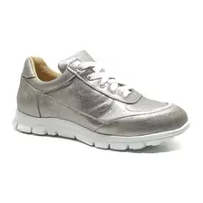 Zapatilla Casual Cuero Cordón Goma Liviana Lyon Plata