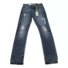 Jeans Slim Tapered Guess Azul Medio Deslavado Destrucciones