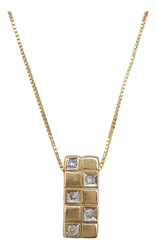 Colar Com Pingente Vivara Xadrez Com Diamantes Ouro 18k750 Amarelo