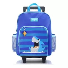 Mochila De Rodinhas Infantil Pimpolho Azul Jachi Design Desenho Do Tecido Listrado