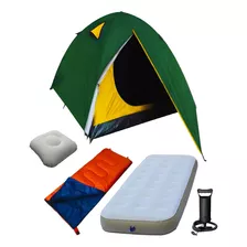 Carpa 2 P Camping + Colchón 1plza + Inflador Bolsa Almohada