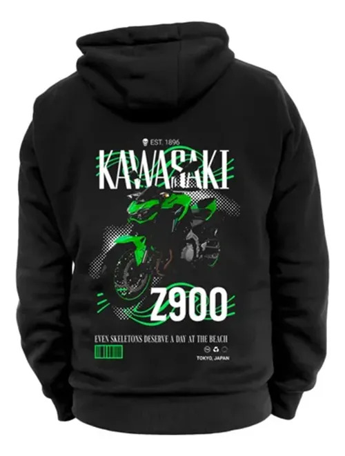 Kawasaki- Buzo Canguro Unisex -  Moto Ninja Gp Cycle S Negro