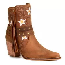 Bota Feminina Cano Médio Texana Rústica Romantic Flowers Top