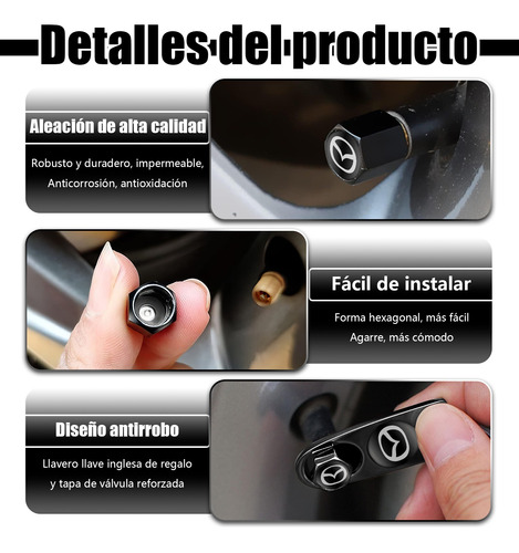 Tapones Vlvula Llanta Con Llavero Para Mazda, Negro Foto 3