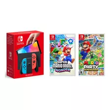 Nintendo Switch Oled 64gb Neon+mario Bros Wonder Mariopartys