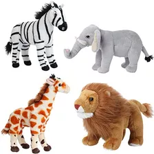 Peluches De Animales Safari León, Elefante, Cebra Y Jirafa