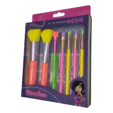 Kit Com 7 Pincéis Discoteen Neon Infantil E Adulto