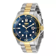 Reloj Pulsera Invicta Pro Diver 30021 De Cuerpo Color Acero, Analógico, Para Hombre, Fondo Azul, Con Correa De Acero Inoxidable Color Acero Y Oro, Agujas Color Blanco Y Oro, Dial Blanco Y Oro, Minuter