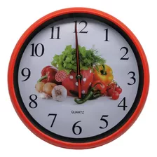 Reloj Cocina De Pared Decorativo Frutal Bodegon Estructura Rojo