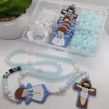 Kit Terço Infantil Anjinho E Cruz Lembrancinha Batizado Comprimento 8 Mm Cor Azul-claro Diâmetro 8 Mm