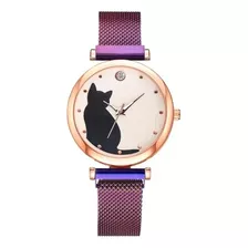 Relógio Feminino Quartz De Strass Gato Com Fivela Magnética