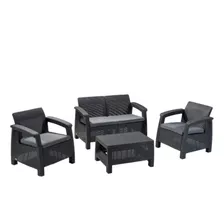 Juego De Living Jardín Exterior Gadnic 3 Sillones + Mesa Estructura Negro