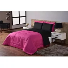 Kit Edredon Ternura Casal Padrão 6 Pçs Pink Preto Dupla Face