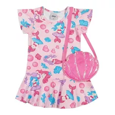 Vestido C/ Bolsa Infantil Menina Sereias Rosa - Elian