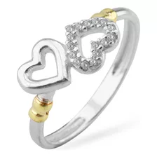 Anillo Doble Corazon Plata Y Oro Siempre Juntos Amor Novia