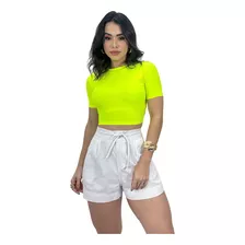 Blusinha Cropped Manga Curta Costas Nua Moda Blogueira Verao