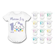 Kit Body Mesversario 12 Meses Chuva Amor Benção Nuvem R2242