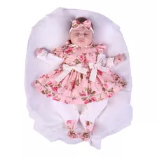 Saída De Maternidade Menina Rosa 4 Peças Beatriz Azul Floral