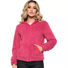 Casaco Teddy Feminino Inverno Com Capuz Blogueira Lançamento