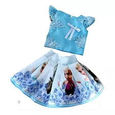 Conjunto Frozen Blusa E Saia Temático Festa Infantil Menina