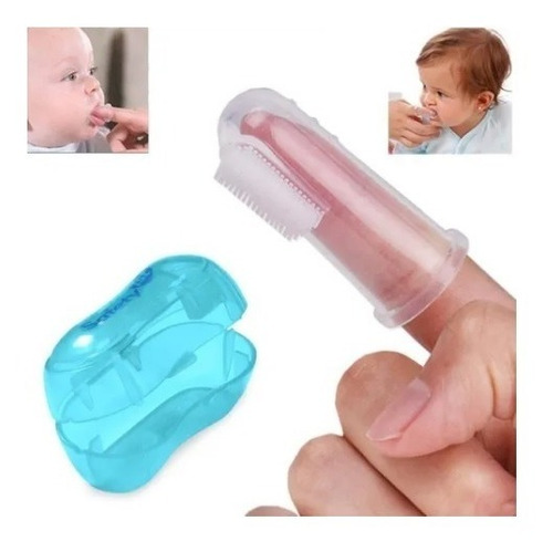 Escova Dente Massageadora De Dedo P/ Bebê Silicone C/ Estojo