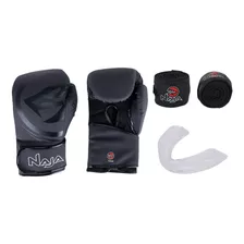 Kit Boxe Naja:bandagem Protetor+bucal+luvas Boxe Black 12 Oz