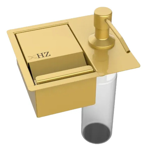 Porta Esponja C/ Dispenser Detergente 17x15 Embutir Dourado Dourado