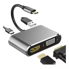 Hub Adaptador 4 En 1, Usb Tipo C 3,0 A 4k, Hdmi, Vga