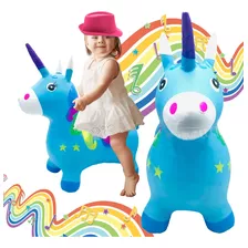 Montable Caballito Unicornio Inflable Brinca Luz Voz Azul Az
