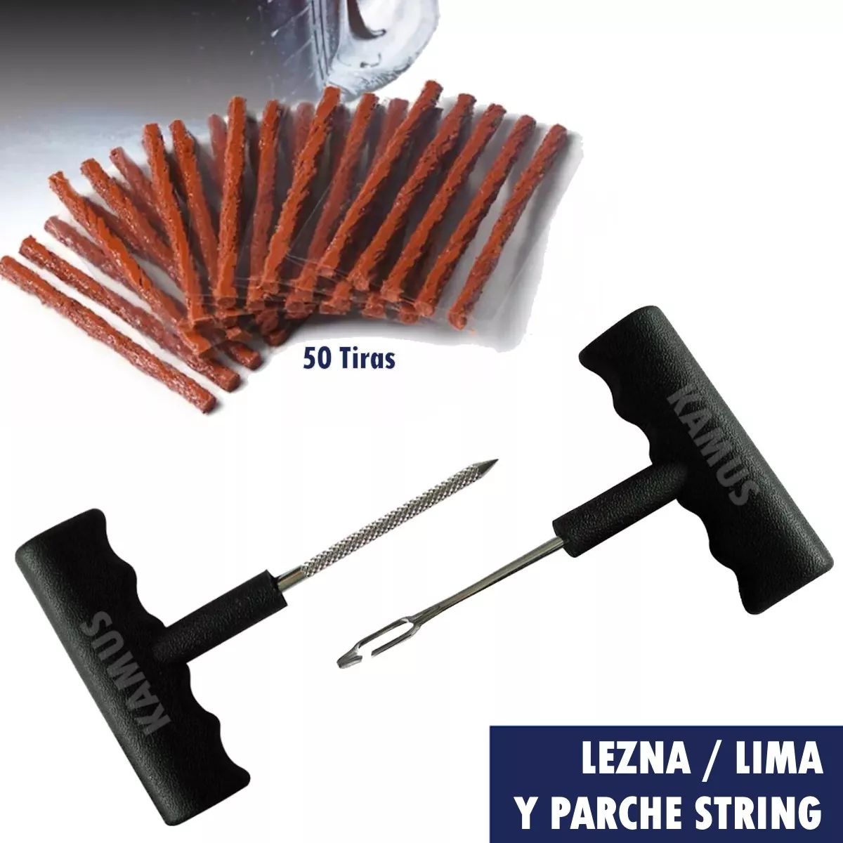 Kit Lezna + Lima + 50 Tiras String Parche Reparacion Llanta