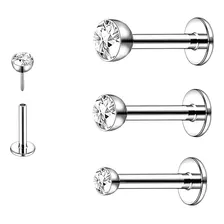 Kit 3 Piercing Labret Australiano Titânio Haste Fina Push In