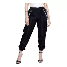 Calca Feminina Tactel Calça Jogger Cargo Fita Moda Bolso Top