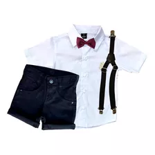 Roupa Infantil Menino Bermuda De Sarja + Camisa Tam 1 Ao 8