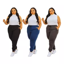 Kit 3 Calça Moletom 3cabo Feminina Plus Size G1 G2 G3 