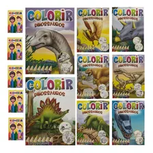 10 Livrinhos Infantil Colorir Dinossauro 10 Cx Mini Giz Cera