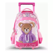 Mochila Footy Con Carro Y Luz Osito Teddy 18' Pulgadas Diseño De La Tela Osito Violeta